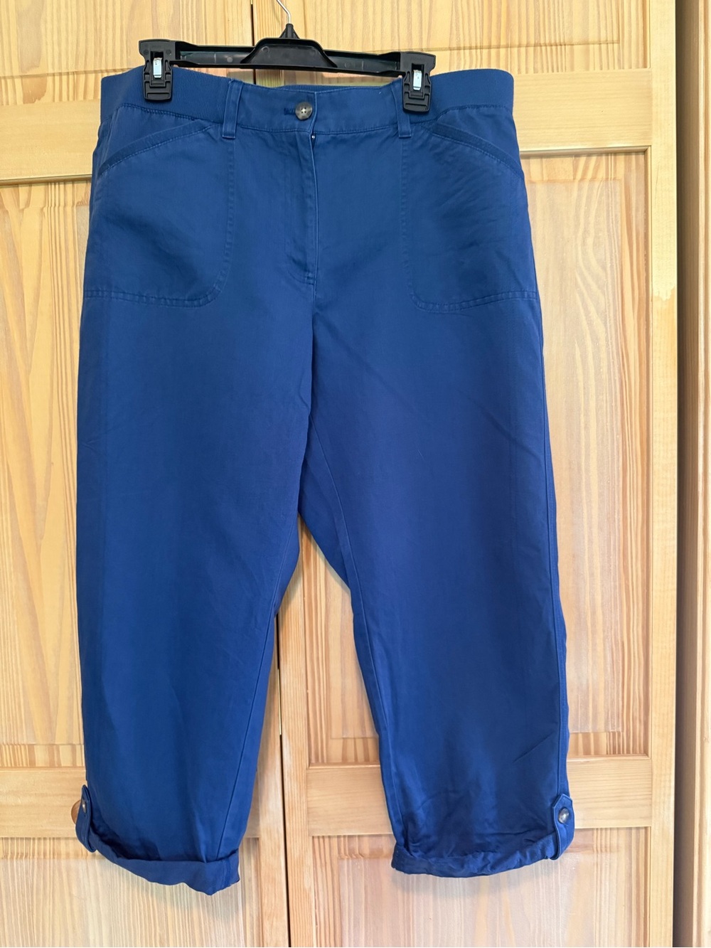 JJill blue linen blend ankle roll tab pants